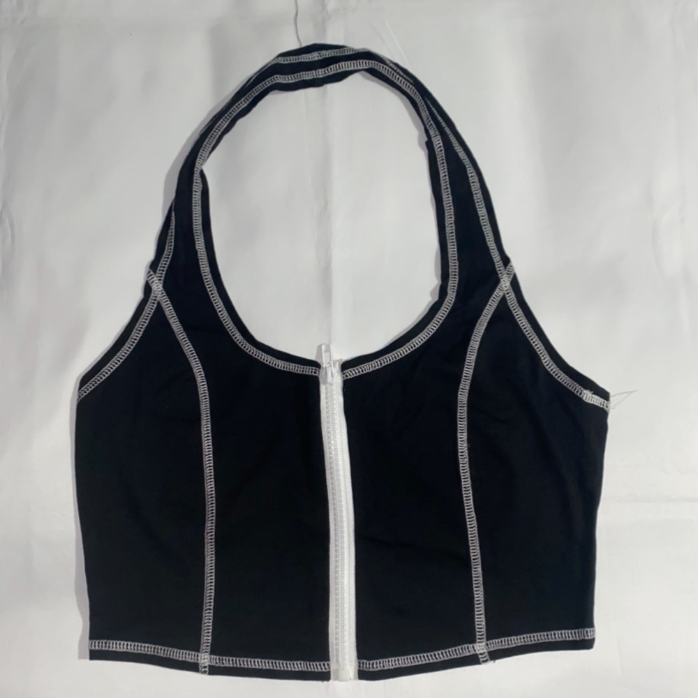 RedBerry Zippered Inside Out Seam Halter Crop Top